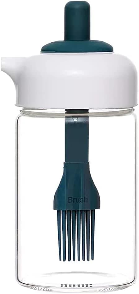 Kmils 230 Ml Oil Dispenser With Brush, Multi-Use For Cooking, Baking, Bbq, Marinating (Pack Of 1 Multi Colour) - Glass