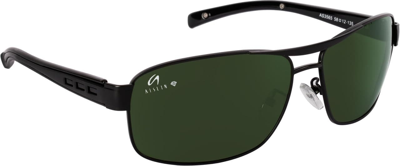 AISLIN Toughened Glass Wayfarer/Rectangular UV Protected Sunglasses for Men - Dark Green G-15 Lens | Black Frame | Large Size | RB3565