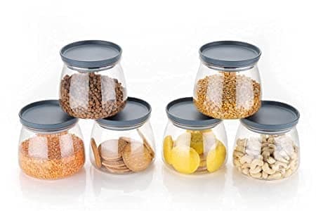 EVERYY Plastic Airtight Container Jar Set For Kitchen - 900 ml Set Of 6 Made In India (900 ml Grey-6)