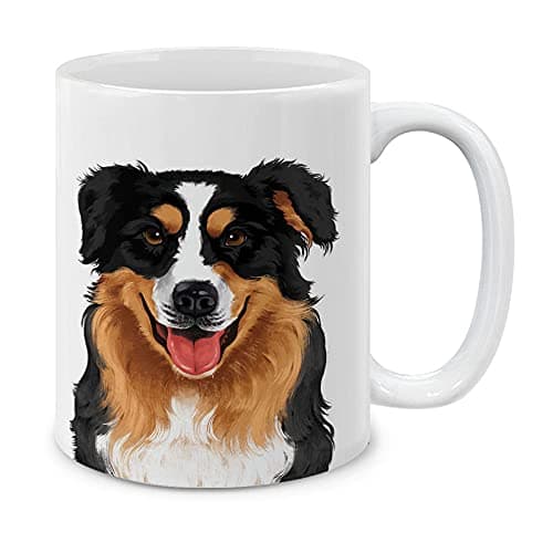MUGBREW Cute Black Aussie Australian Shepherd Dog Full Portrait Ceramic Coffee Gift Mug Tea Cup, 11 OZ