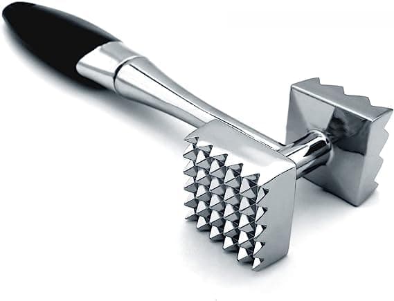 VRT Stainless Steel Meat Tenderizer Hammer – Double-Sided Mallet for Tenderizing Chicken, Mutton, Beef & Pork (Heavy Duty Kitchen Tool) With Rubber Comfort Grip Handle, 8.8 inches Meat Tenderizer Tool
