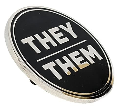 They Them Pronoun Pin Silver and Black Circular Hard Enamel Nonbinary Pronoun Button Badge, 1 inch, Metal enamel Zinc, star
