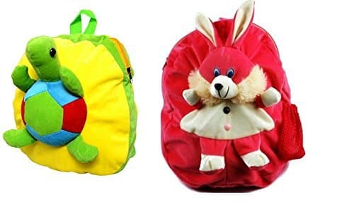 Blue Tree Tortoise Rabbit Cartoon Plush Soft School Bag for Kids (Yellow and Pink, 3 to 5 Year)