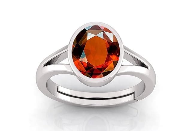 LMDPRAJAPATIS 12.25 Ratti 11.00 Carat Natural Certified Hessonite/Garnet/Gomed Loose Gemstone Adjustable Silver Plated Ring For Men And Women's