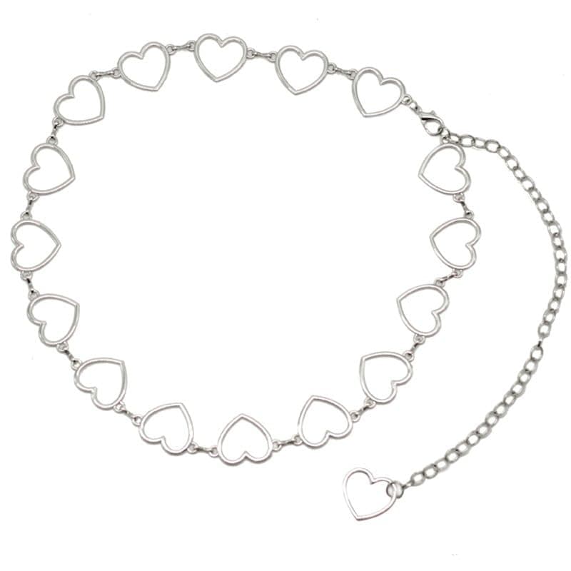 Heart Waist Chain Belt for Women Y2K Silver Body Chains for Women Girls Body Belly Chains for Dress Jeans Bikini Waist Chain Jewelry Heart Waist Bikini Chains, Small, Alloy, No Gemstone