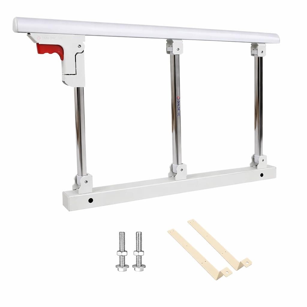 DIALDRCARE Foldable Stainless Steel Bed Rail Guard for Elderly, Adults Assist Handle, Bed Guardrails Grab Railway for Disabled Patient Pregnant Women Handicap (Size: 70 x 40 cm, Colour: White, Silver)