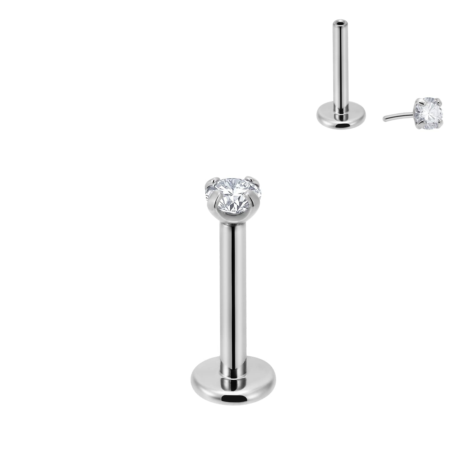 NewkeepsR 20g/18g/16g Titanium Press Fit Threadless Push in Labret Stud, 6mm, Cubic Zirconia, cubic zirconia
