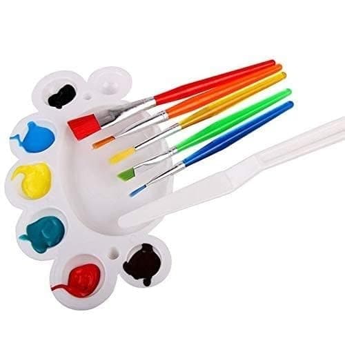 DEZIINE Kids 7 Pcs Painting Brush Set - 5 Pcs Nylon Bristles Brush,1 Pc Palette Knife 1 Palette