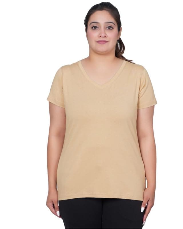 Mlada V-Neck Cotton Half Sleeves Tshirt for Women | Stretchable Regular Fit Solid Casual T-Shirts for Women Office Wear