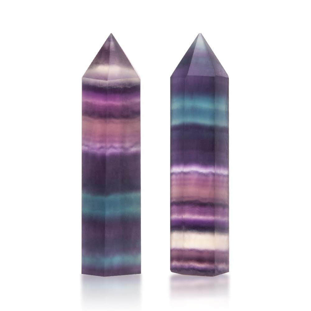 Comidox 2Pcs Small Natural Rainbow Fluorite Crystal Wand Quartz Point 1.9"