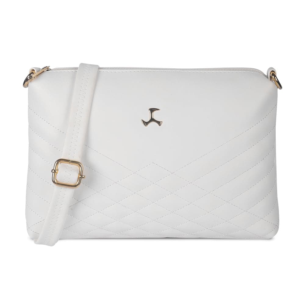 Mochi Women's White Faux Leather Quilted Sling Bag with Adjustable Strap (66-7549)