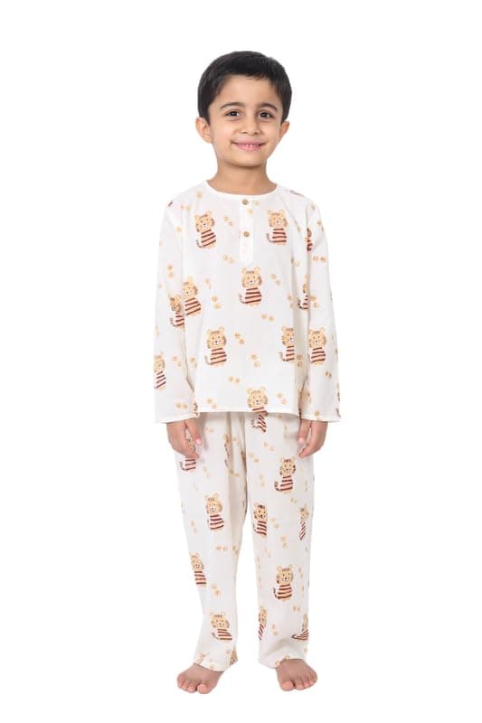 CHHEENT JUNIOR Boys Cotton Night Suit | Baby Kids Sleep Suit | Pajama Set Boys | Kids Pajama Sets | Kids Dress | Kids Pant Set | Baby Suit Beige 4-5 Y