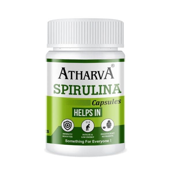 100% Pure Spirulina Capsules ATHARVA® Boost Energy & Endurance | Improve Heart Health | Lowers Bad Cholesterol Controls Blood Pressure | Rich in Nutrients | 60 Capsules