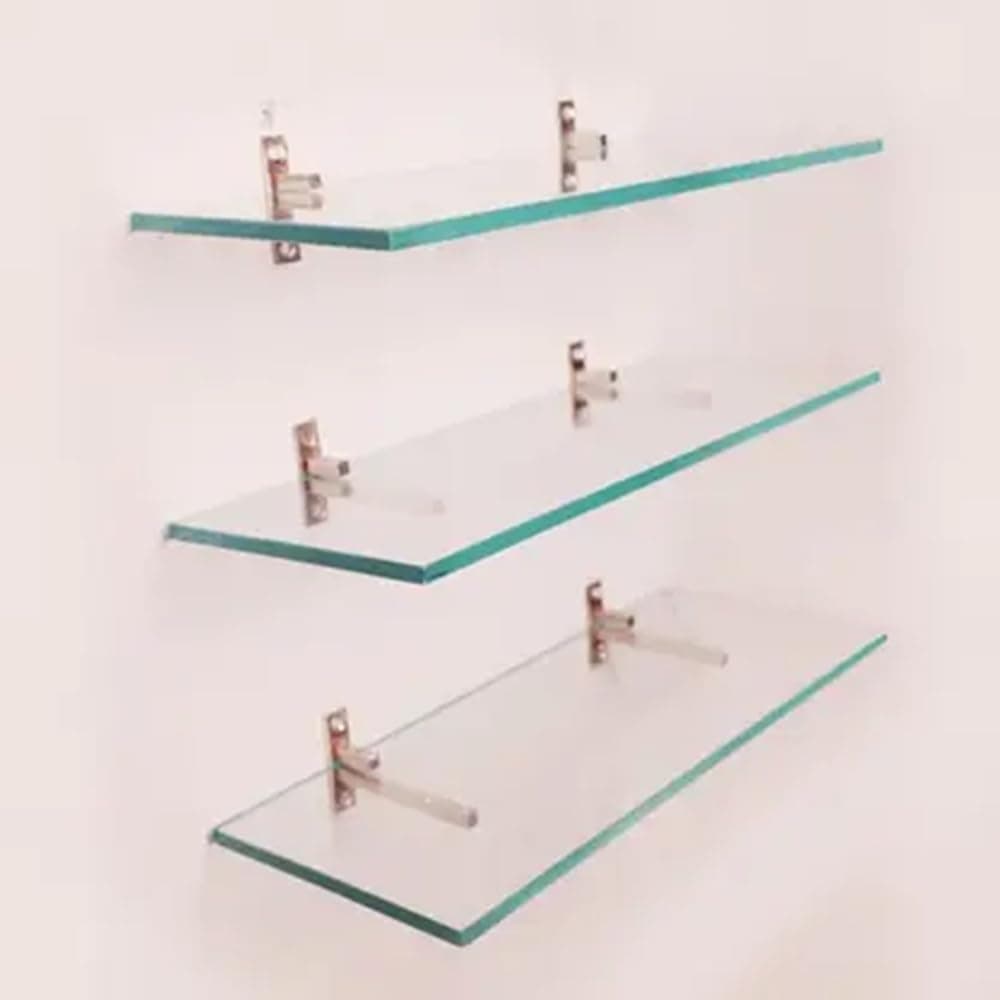 windowera Multi Purpose Glass Shelf for Bathroom Bedroom Living Room Office and Kitchen Glass Wall Shelf (Number of Shelves - 3)
