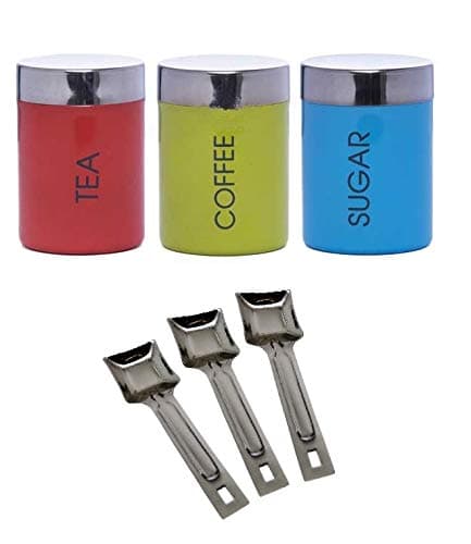 Dynore Stainless Steel Multicolor Tea, Coffee and Sugar 750 ML with 3 Spoons