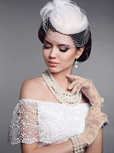 CHACKO Women's Lace Gloves for Tea Party, Wedding, Dinner - Short Dressy Courtesy Gloves