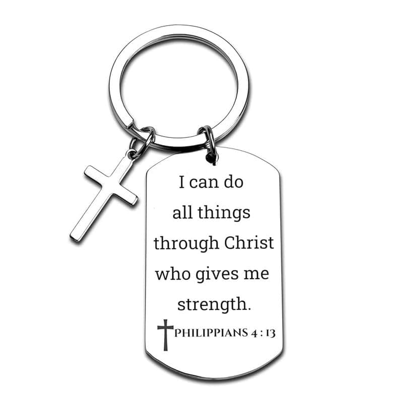 M Men Style I Can Do (Phillipans 4.13) Inspirational Scripture Keychain with Cross Pendant - Bible Verse Key Chain Religious Gift for Christian