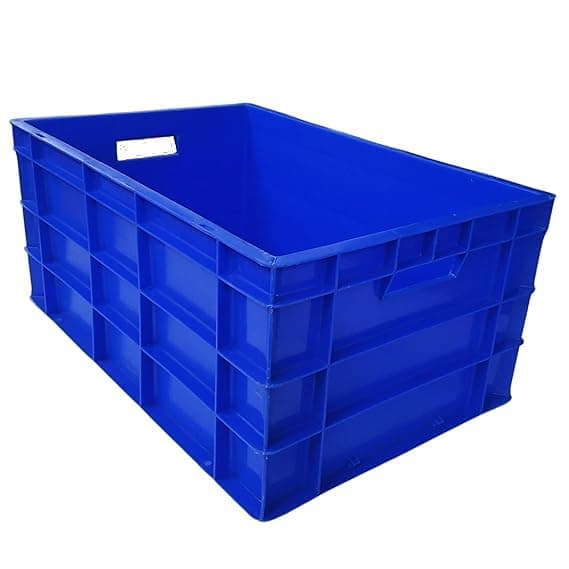 MAHIRA Multipurpose Heavy Duty Big Blue Portable Plastic Crate 60x40x27 CM | Crates for storage | Shelf Basket for Large Storage Bin | Vegetable, Fruit, Milk