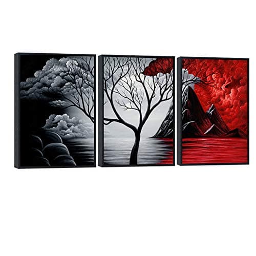 Wieco Art Extra Large Size Framed Canvas Art Prints Wall Art the Cloud Tree Abstract Pictures Paintings for Living Room Home Office Decorations Contemporary Artwork 3 Panels Black Frame