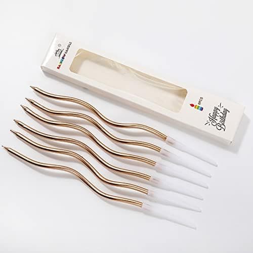 CINA® 6pc Twisty Birthday Candles Set Metallic Curly Coil Candles Holders Cake Cupcake Candles Fun Long Thin Wedding Anniversary Birthday Candles Kids