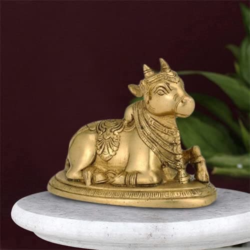 Kartique Brass Idol of Shiva Nandi for Home Mandir Decor in Gold Color Height 4.25 Inch