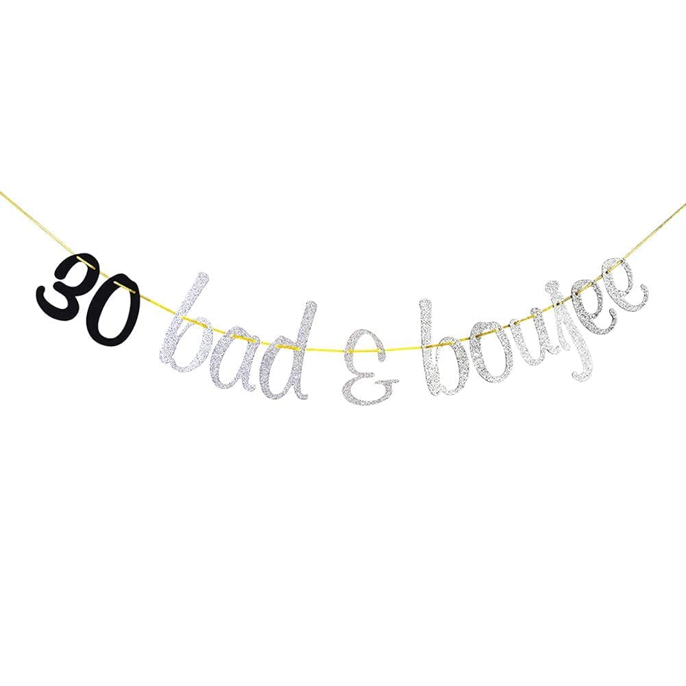 Festiko®30 Bad & Boujee Banner Garlands for 30th Anniversary Wedding Birthday Party Decorations Sign Silver and Black Glitter