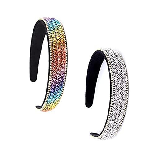 2 PCS Bling Rainbow Headbands for Women Fashion Rhinestone Diamond Headband Crystal Sparkly Headbands Glitter Hair Hoop Hair Accessories For Women Girls