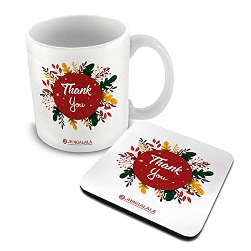 Jhingalala Thank You Gifts | Thank You Printed Ceramic Coffee Mug 325ml with Coaster | Thank You Gifts for Girls, Husband, Wife, Friends, Sister, Colleagues