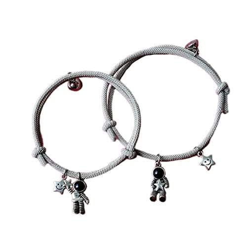 Colorful Magnetic Love Heart Bracelets Set Braided Rope Mutual Attraction Relationship Astronaut Adjustable Cord for Boyfriend Girlfriend Couples Jewelry