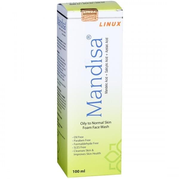 Linux Mandisa Face Wash - Oil to Normal Foam (100ml) with Mandelic Acid 2%, Salicylic Acid 1%, Azelaic Acid 0.5%, Aloe Vera 5%, and Allantoin 0.5% - Gentle Deep Cleanse for Oily to Normal Skin