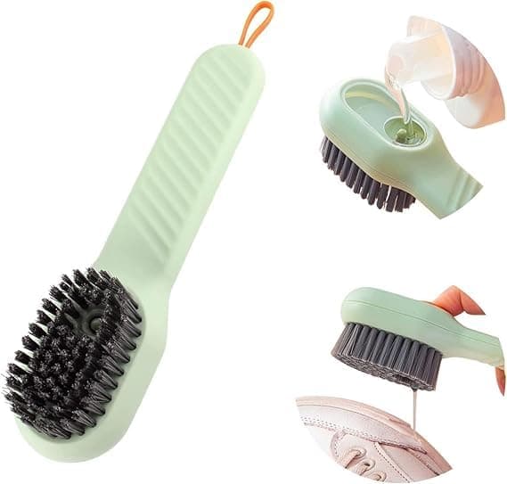 TRICHKSHU ABS,Plastic's Multifunctional Liquid Shoe Brush with Automatic Adding Box, Press Type Cleaning Tool (Green)