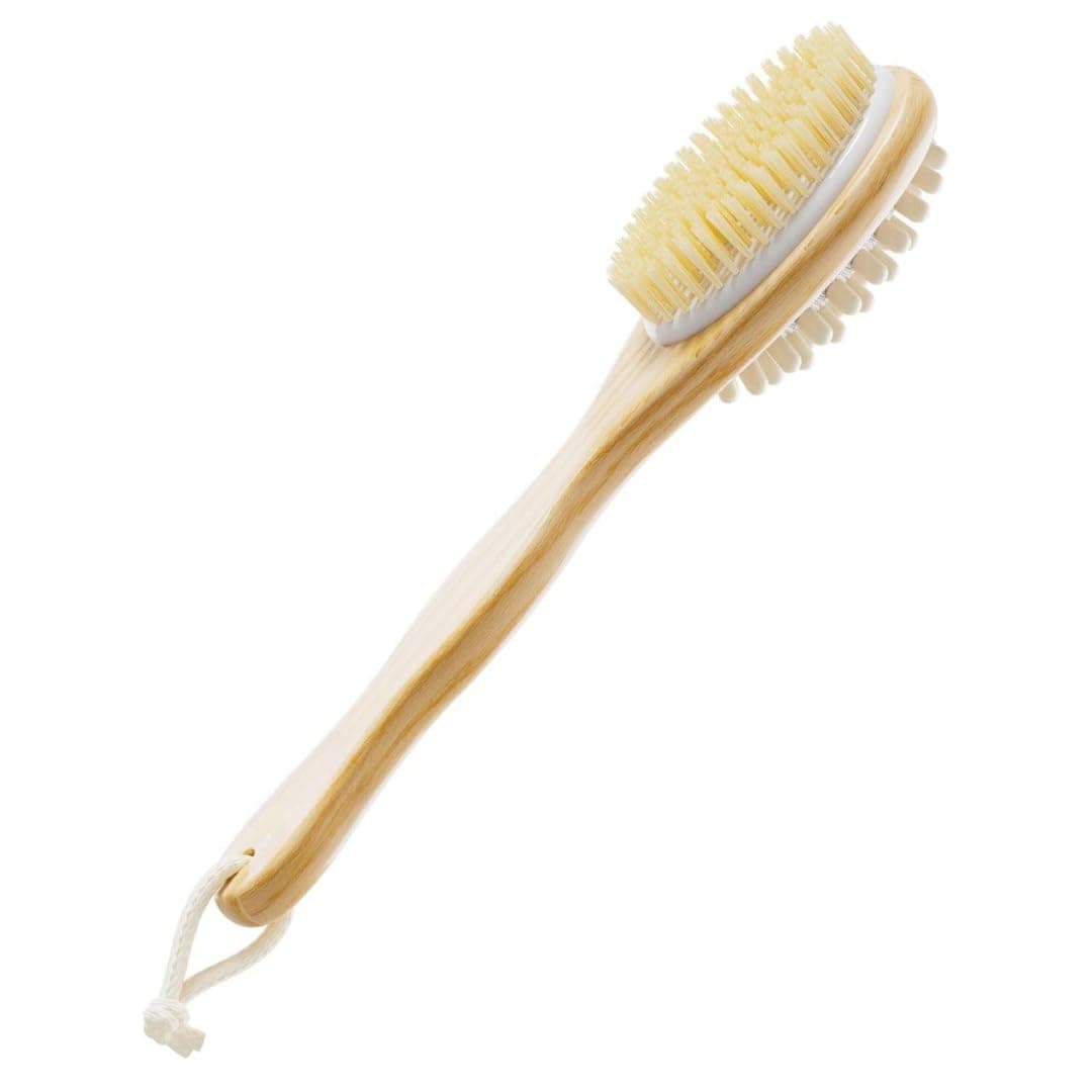 Body Brush for Wet & Dry Brushing with Long Wooden Handle - Soft Bristle Bath Brush with Massage Nodes for Exfoliating Dry Skin, Cellulite Care & Blood Circulation Improvement