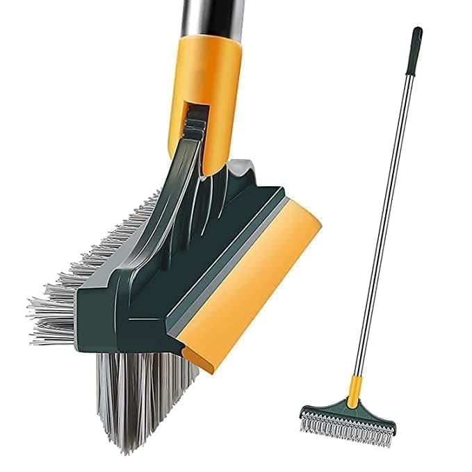 HULISEN 3-in-1 Bathroom Cleaning Brush with Wiper - Bathroom Cleaning Brush Long Handle 180° Rotate Toilet Brush Bathroom Tiles Cleaning, Wiper Floor Stainless Steel (Multicolour)