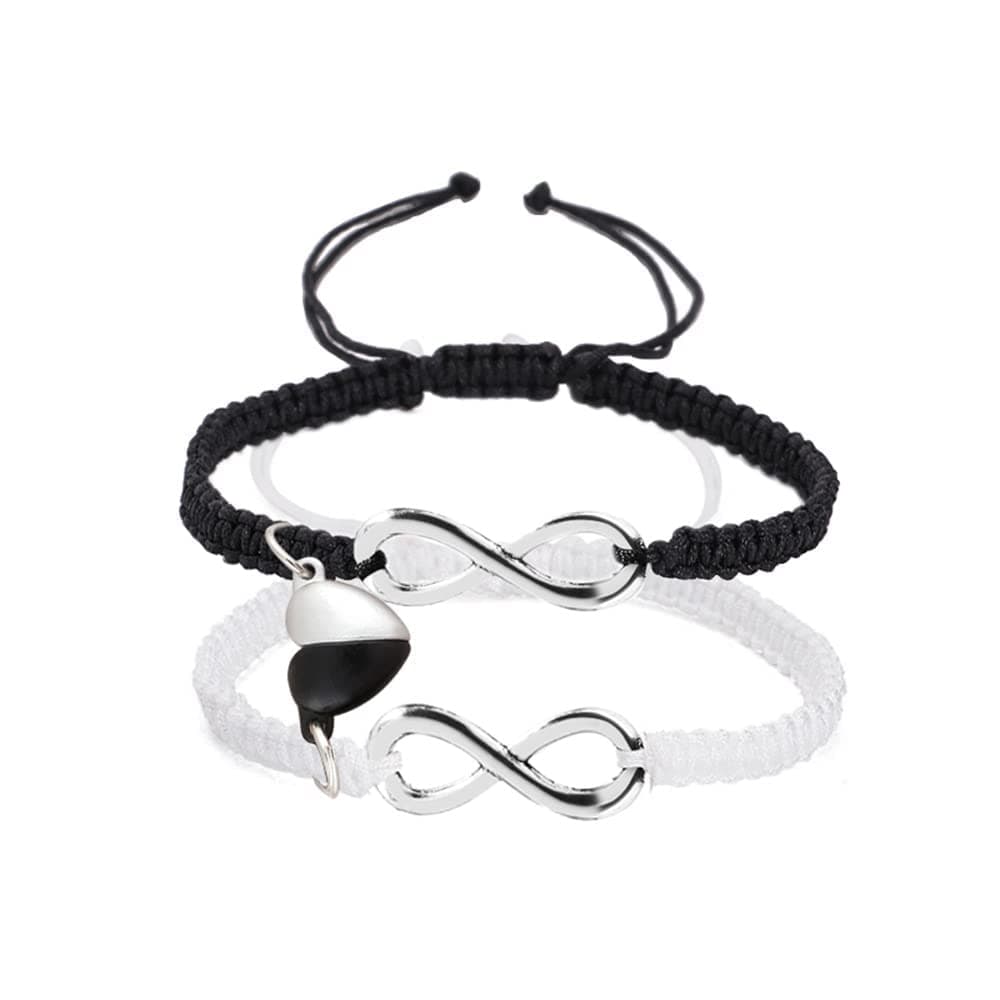 1 Pair Couples Love Infinity Mutual Attraction Bracelets Heart Matching Cross Yin Yang Handmade Braided Relationship Adjustable Cord for Him and Her Bff Friendship Promise Valentines Gift