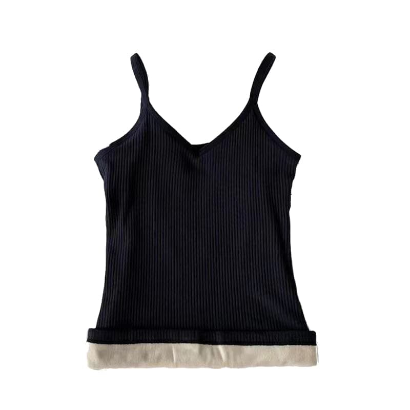 Alexvyan Girls Women Female M-Size Black Narrow Slips Slim Fit Cotton Thermal Fleece Lined Underwear Tops Camisole Top Warm Base Layer Stretchy Body Shaper Vest for Winter, 34