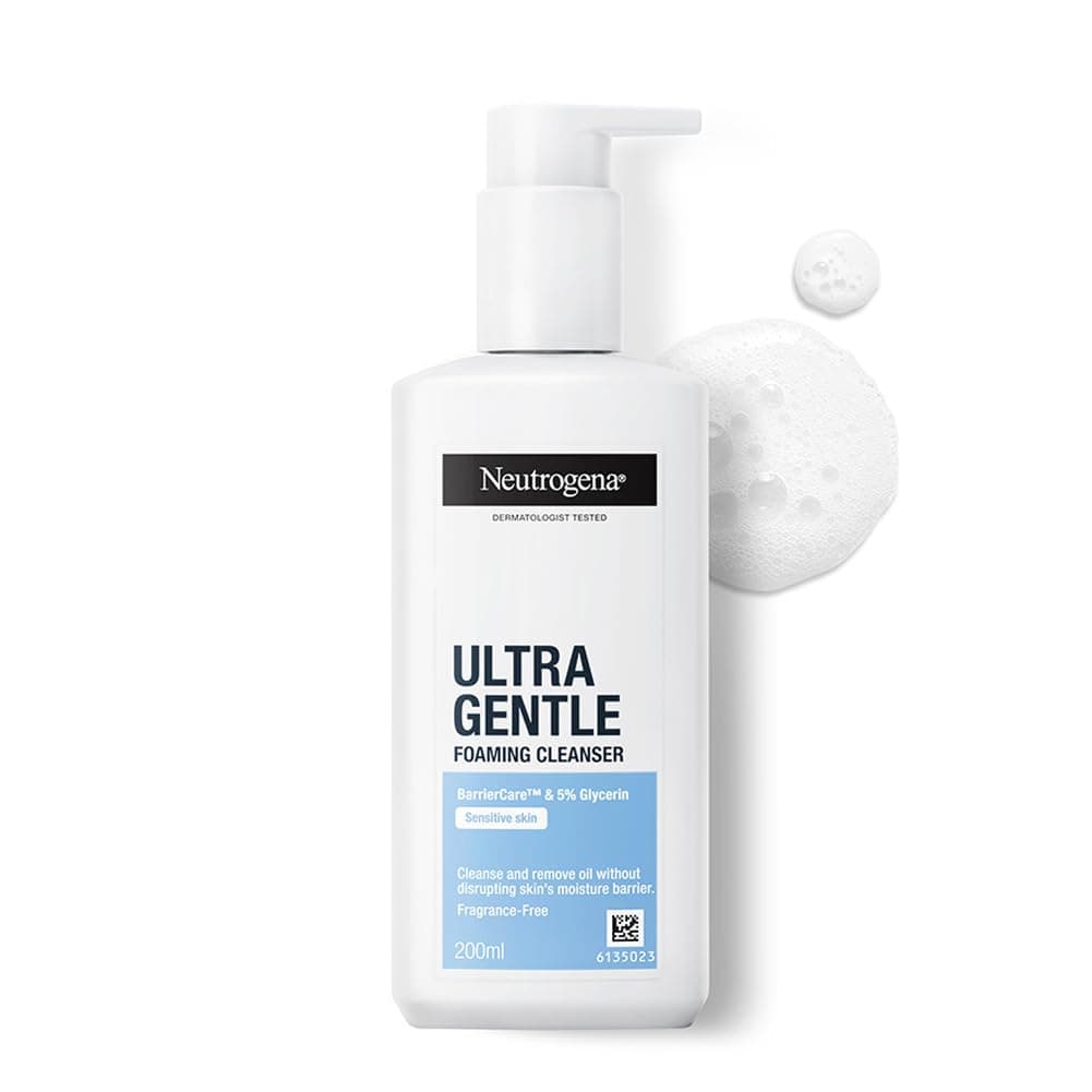 Neutrogena Ultra Gentle Foaming Cleanser 200 ml | Glycerin | Face Wash for All Skin Types including Sensitive Skin | 6X Gentler Cleansing with Barriercare Technology for Men & Women | Cleanses Dirt and Oil | Hydrates & Protects Skin Barrier | Fragrance, Paraben, Sulphates, Dyes & Alocohol Free