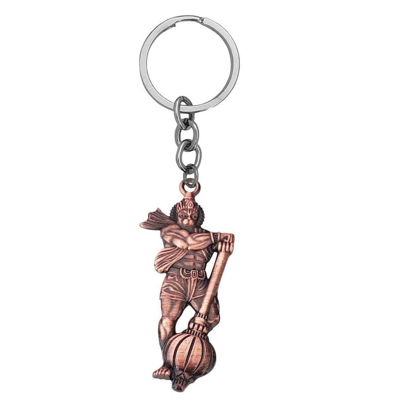 M Men Style Hanumanji Bajrangbali Lord Hanuman Pavanputra Hanuman Gada Metal Keychains/Keyring for Men, Women, Car and Bikes and Home Copper Skey2024140