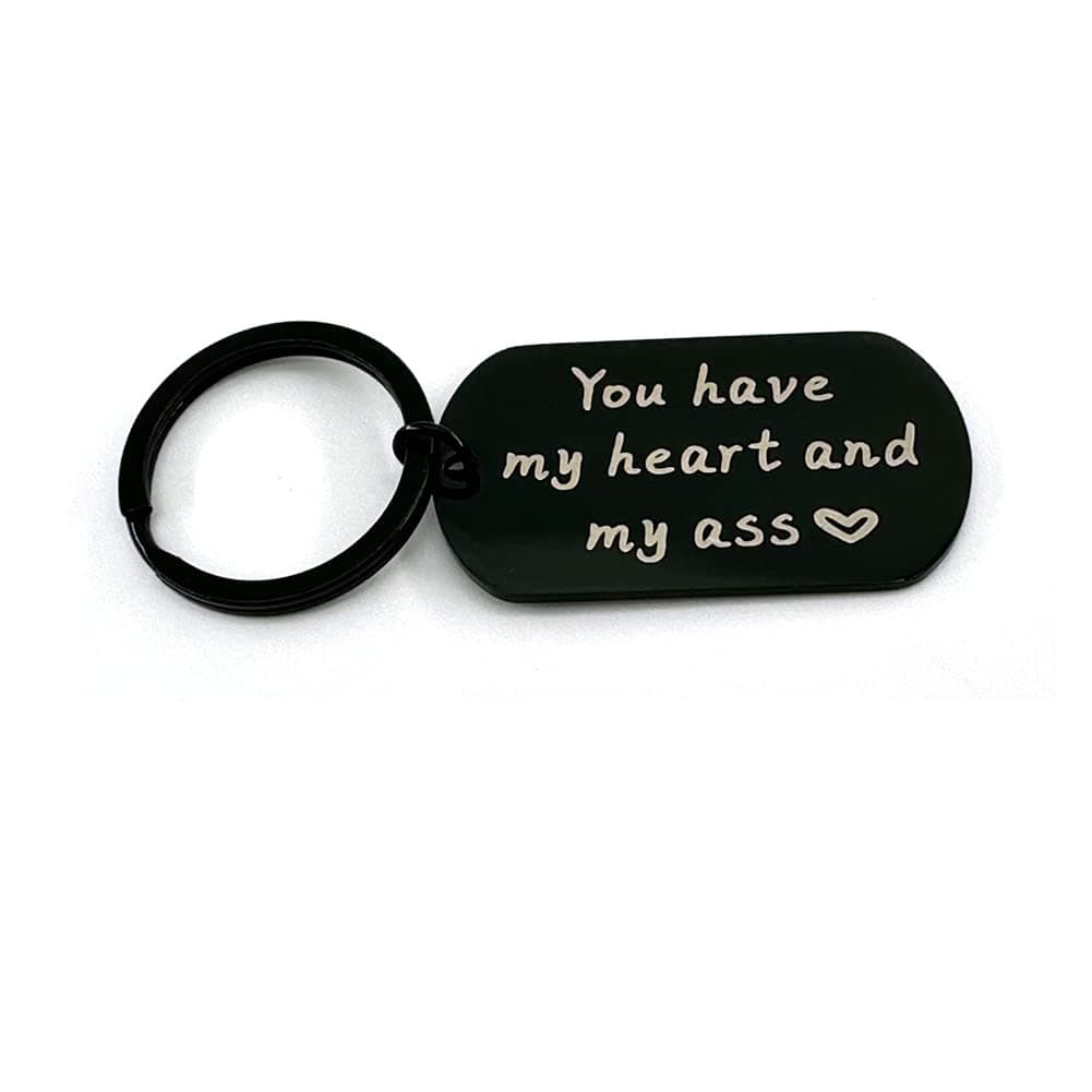 ZAHSY Christmas Gifts for Boyfriend Husband Anniversary Valentines Gifts from Girlfriend Wife You Have My Heart and My Ass Keychain for Boyfriend BF Gifts Husband Birthday Gift, Black, Small