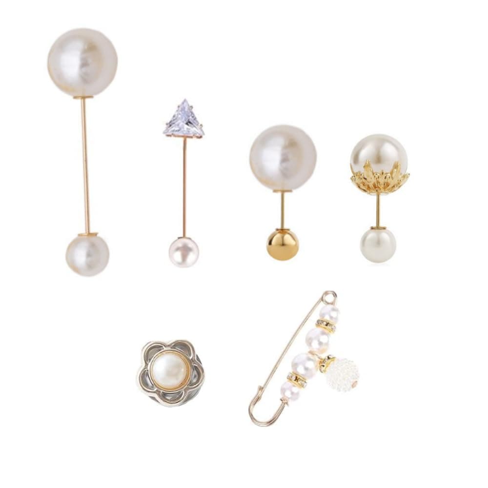 6 Pieces Artificial Pearl Brooch Women Shirt Brooch Buttons Cover up Button