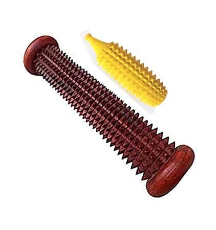 Silistar Acupressure foot Massager Roller (Wood) 11.5 M with Karela (Yellow) Roller for Palm Exercise Tool