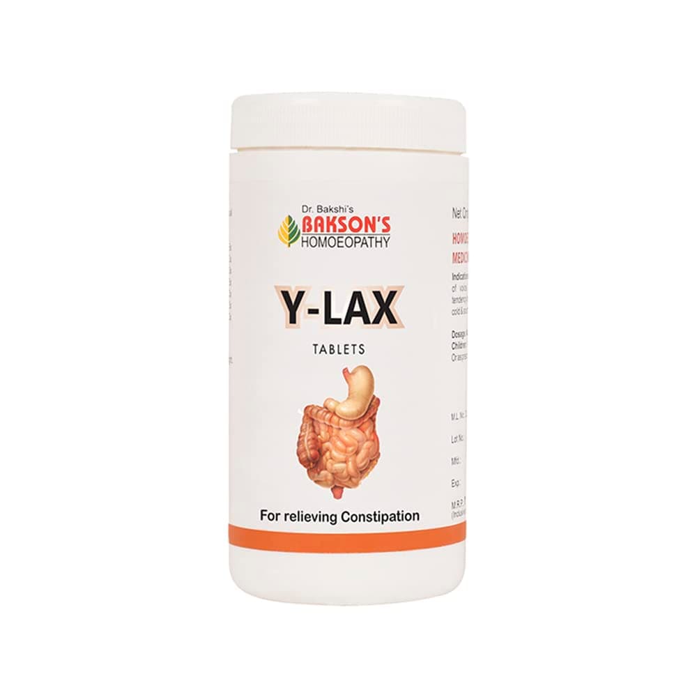 Dr. Bakshi's BAKSON'S HOMOEOPATHY Y-LAX TABLETS | Tones Up The Intestines | Regulates Bowel Habits and Relieves Constipation | 200 Tablets
