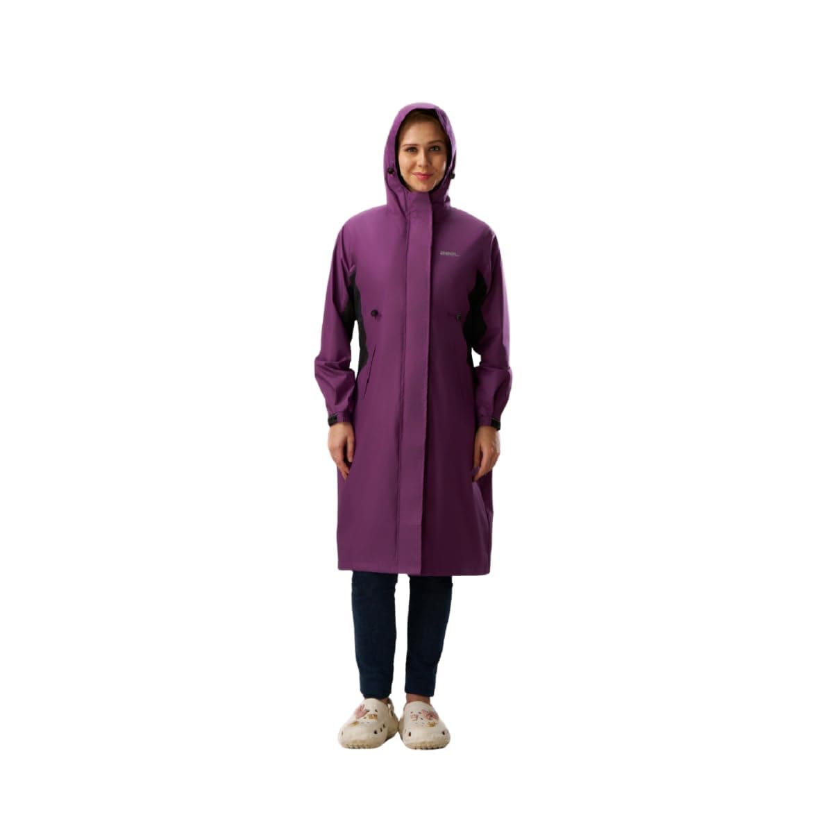 ZEEL Rain Coat for Women Waterproof High Neck Polyester Rainwear with Adjustable Drawstring and Pocket, Hooded Long Rain Coat Jacket,ZKL01 Purple XXL