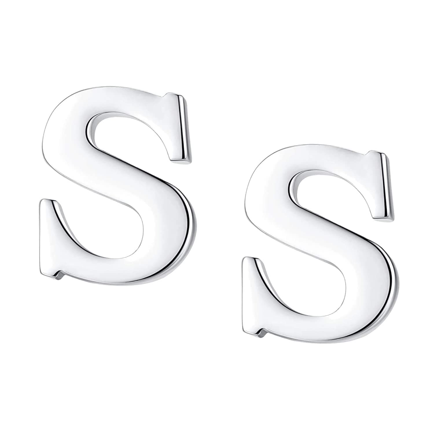 FURE S Initial Metal Collar Pins (Rhodium) for Men and Women - Set of 2