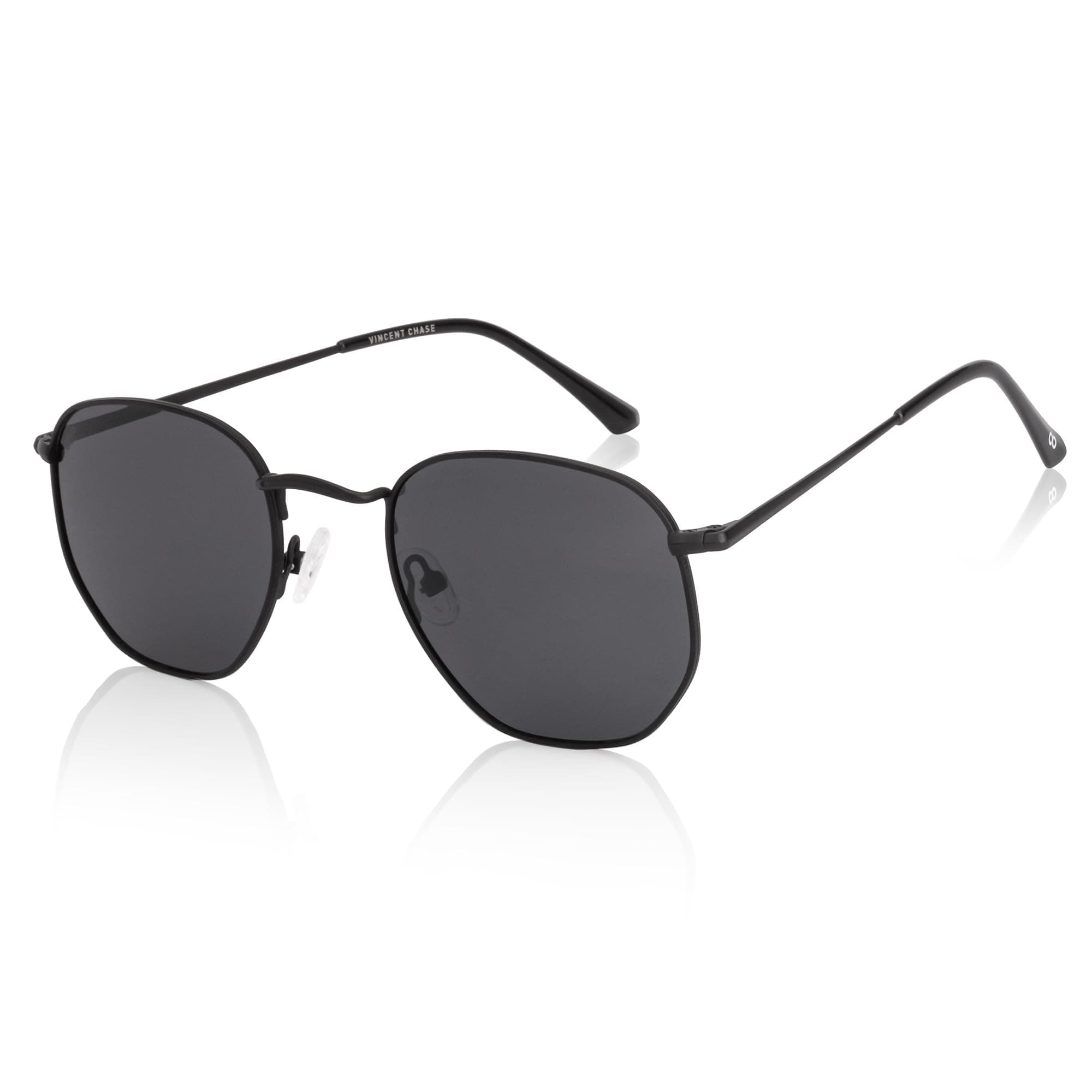 VINCENT CHASE EYEWEAR Polarized and 100% UV Protected | Branded and Stylish Sunglasses | Matte Black - Grey Full Rim Round | For Men & Women | Medium | VC S18682