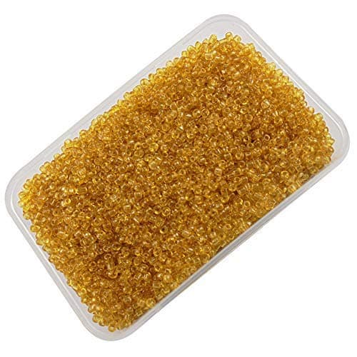 eshoppee 8/0 3 mm 200 gm Gold Transparent Color Glass Seed Beads for Jewellery Making kit Art and Crafts Materials for Embroidery Necklace Bracelet Earring Making Materials DIY kit (Gold Transparent)