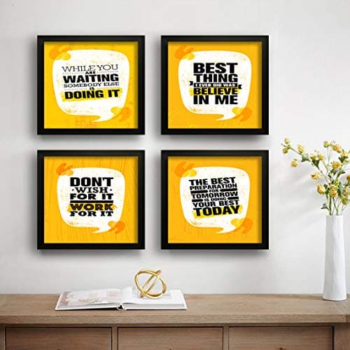SAF Set of 4 Best Preparation Motivational UV Coated Home Decorative Gift Item Framed Painting 19 inch X 19 inch SAF_SET4_30(multicolor,Figures)