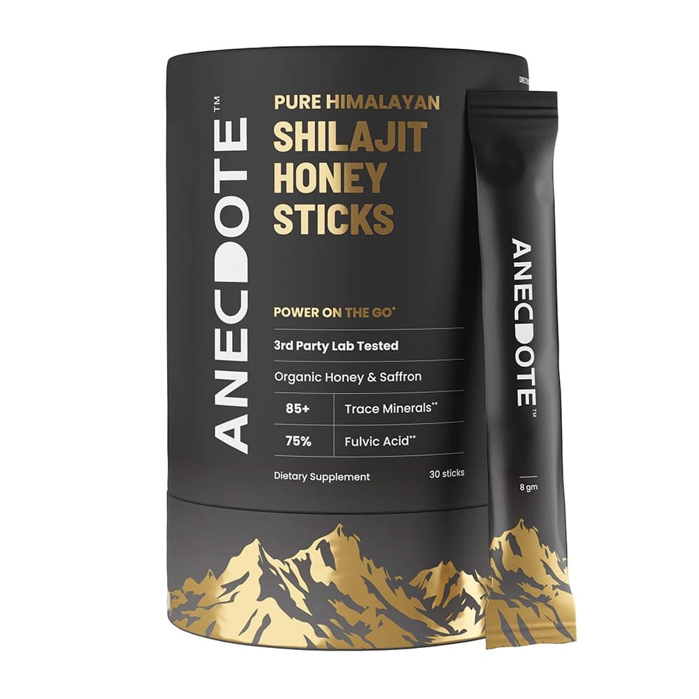 Anecdote Pure Himalayan Shilajit Honey Sticks with Organic Honey & Saffron | Boosts Stamina | Supports Immunity | 75% Fulvic Acid, 85+ Trace Minerals | No Added Sugar | 30 Sticks
