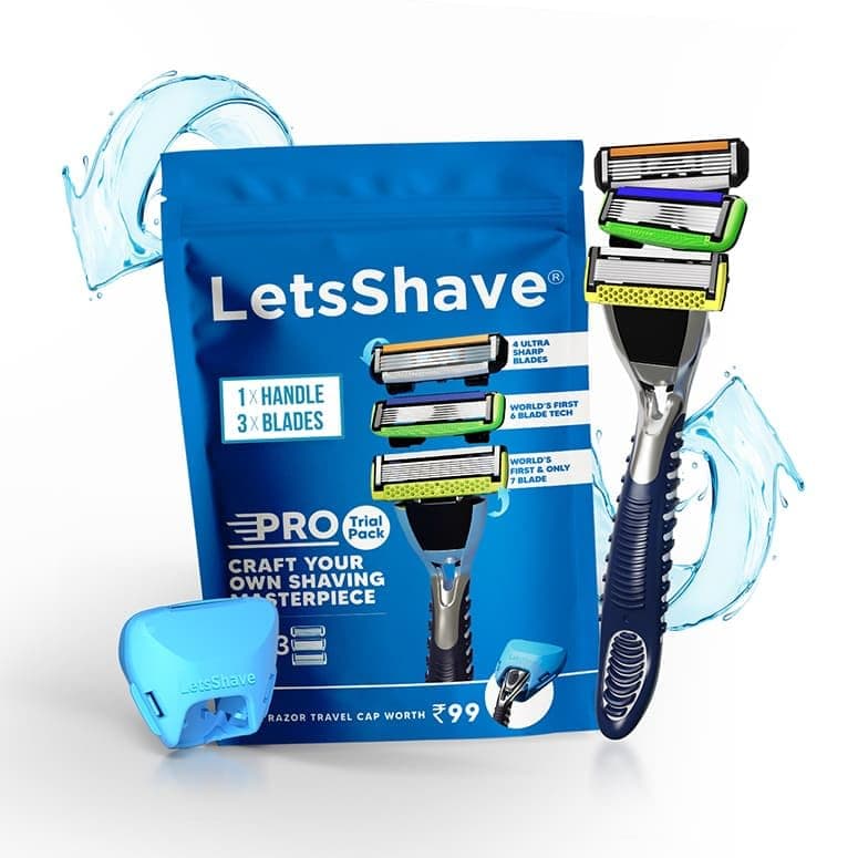 LetsShave Pro Trial Pack Razor For Men with All Our 3 Best Blades + 1 Handle & 1 Razor Cap, Pack of 5, Back Blade for Styling, Craft your Own Shaving Masterpiece, Face & Head Shaving Kit
