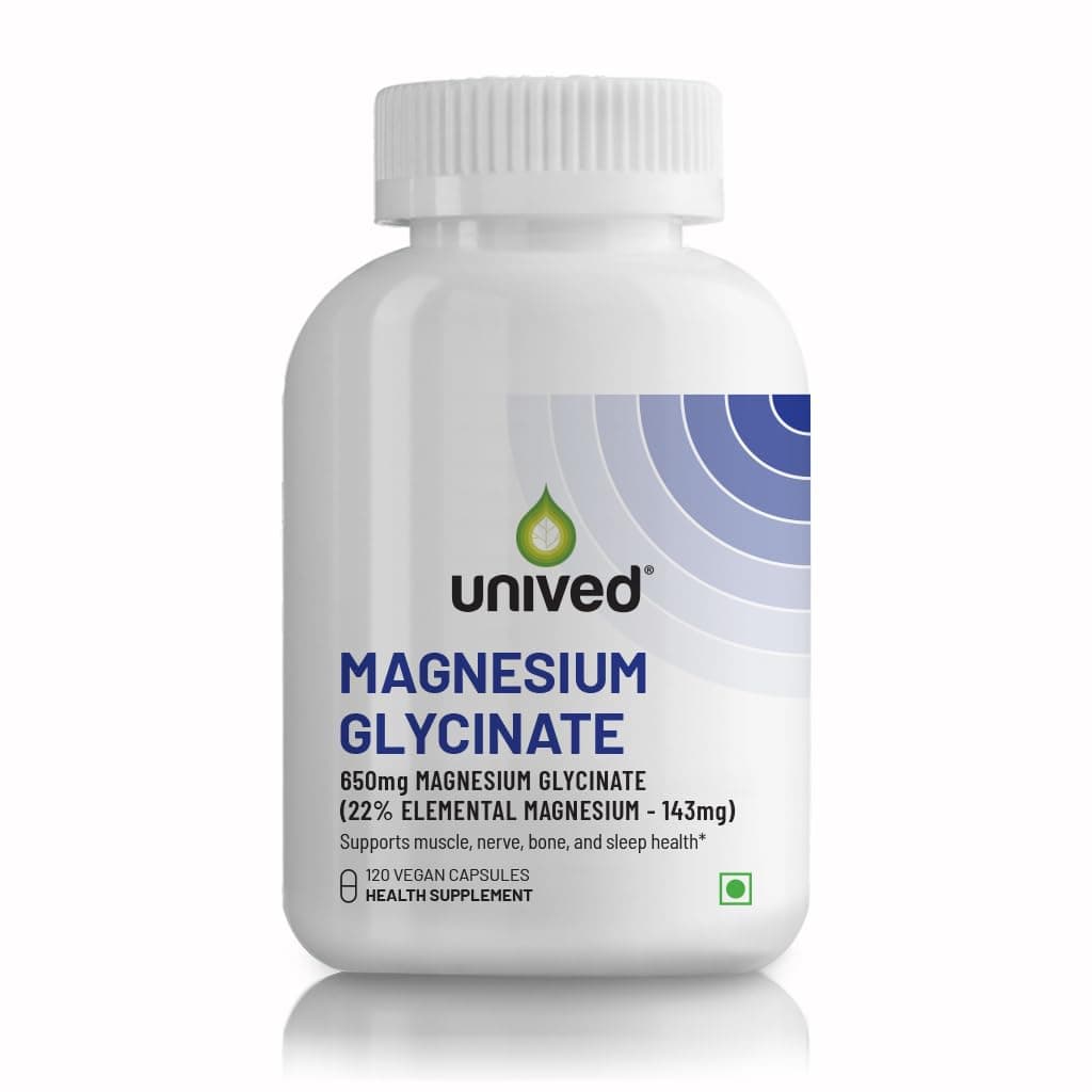 Unived High Absorption Magnesium Glycinate Chelate Buffered - 650mg - 22% Elemental Magnesium - 120 Capsules