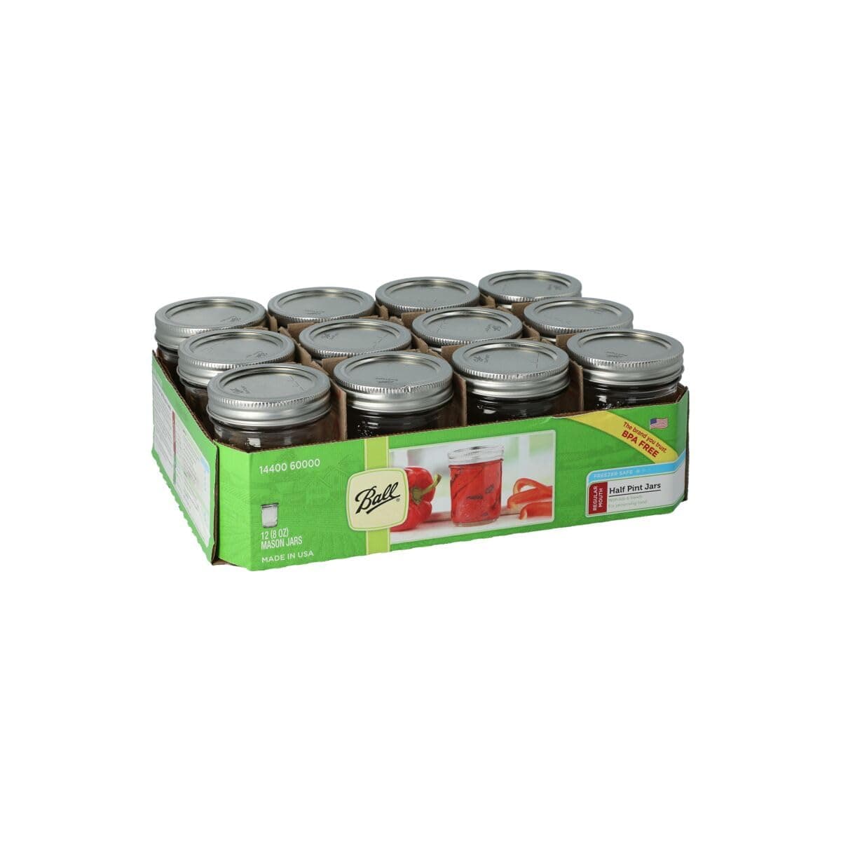 Ball 60000 Half Pint (8 oz.) Regular Mouth Mason Jars w/ Cap - Set of 12 AEP